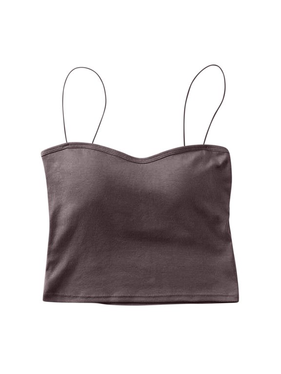 Women's Basic Spaghetti Strap Crop Top Camisole Sleeveless Tube Cami Shirts Tank Tops With Removable Padding Dark Gray Free Size