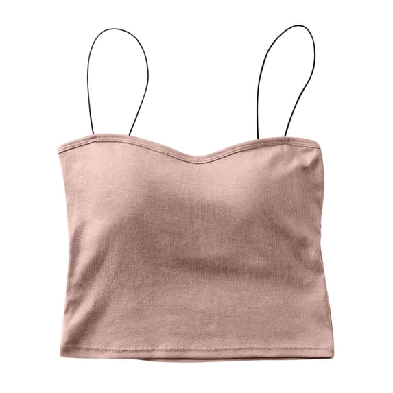 Sevevn Women's Basic Spaghetti Strap Crop Top Camisole Sleeveless Tube Cami Shirts Tank Tops With Removable Padding Pink Free Size