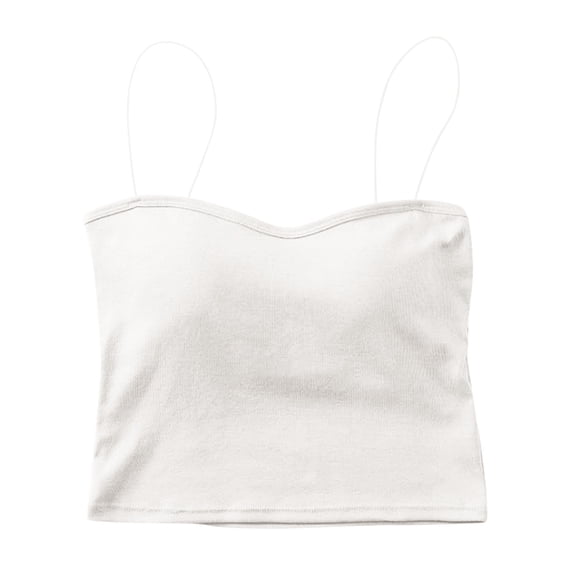 Sevevn Women's Basic Spaghetti Strap Crop Top Camisole Sleeveless Tube Cami Shirts Tank Tops With Removable Padding White Free Size