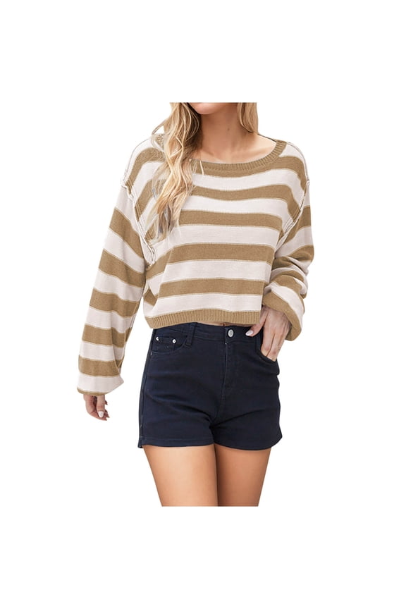 Women's Boat Neck Long Sleeve Cropped Sweaters Casual Lightweight Knit Pullover Tops Fall Winter Trendy