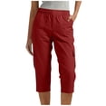 thumbnail image 1 of Sevevn Women's Cargo Capri Pants Elastic High Waist Casual Capris with Multi Pockets Red L, 1 of 6