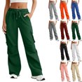 thumbnail image 1 of Sevevn Women's Cargo Wide Leg Sweatpants Drawstring Elastic Waist Casual Full Length Streetwear Trousers with Multi Pockets Army Green M, 1 of 7