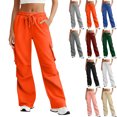 thumbnail image 1 of Sevevn Women's Cargo Wide Leg Sweatpants Drawstring Elastic Waist Casual Full Length Streetwear Trousers with Multi Pockets Orange XXL, 1 of 7