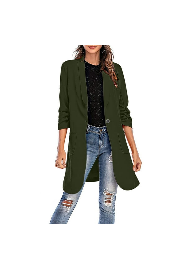 Women's Casual Blazer Jackets Suit With Pokets Colored Long Sleeve For Business Office