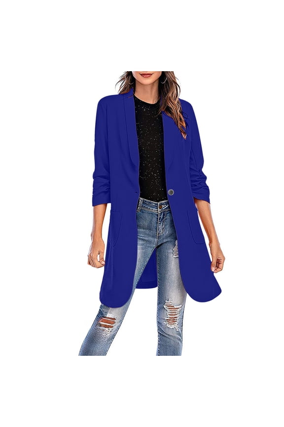 Women's Casual Blazer Jackets Suit With Pokets Colored Long Sleeve For Business Office