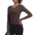 thumbnail image 1 of Sevevn Women's Casual Fashion Solid Color Sports Yoga Quick Drying Long Sleeved Top Coffee L Gift for Girls, 1 of 8