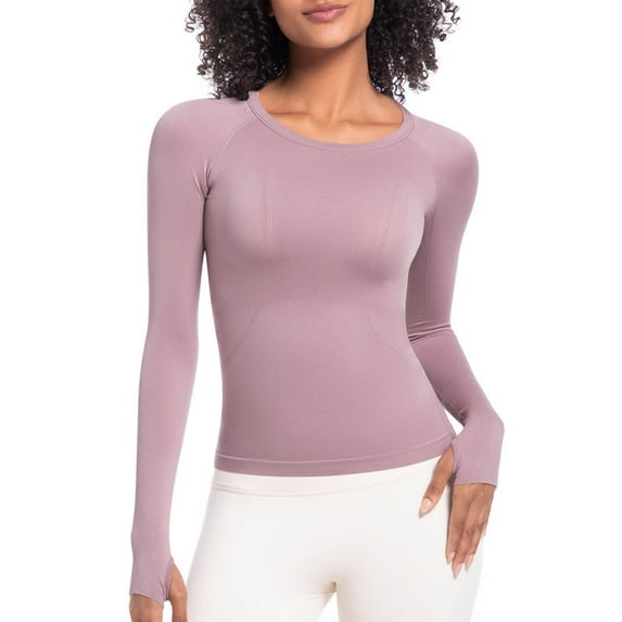 Sevevn Women's Casual Fashion Solid Color Sports Yoga Quick Drying Long Sleeved Top Pink M Great Gifts for Less