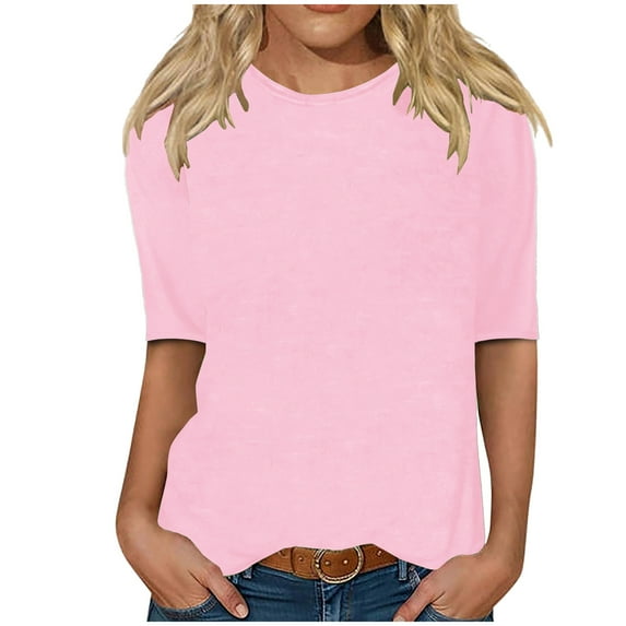 Sevevn Women's Casual Half Sleeve T-Shirts Round Neck Cute Tunic Tops Basic Tees Blouses Business Work Tee Top