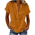 thumbnail image 1 of Sevevn Women's Casual Linen Button Down Shirts V Neck Rolled Short Sleeve Blouses Loose Fit Comfy Tunic Tops Orange L, 1 of 6