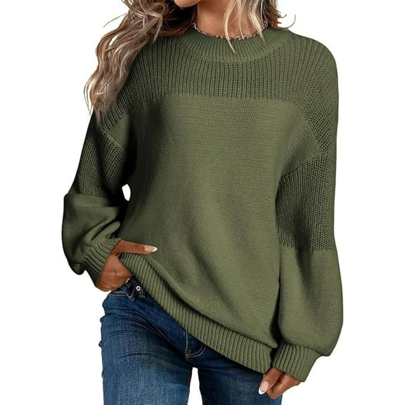 Sevevn Women's Casual Long Sleeve Sweaters Loose Crewneck Knit Solid Pullover Sweater Jumper Tops