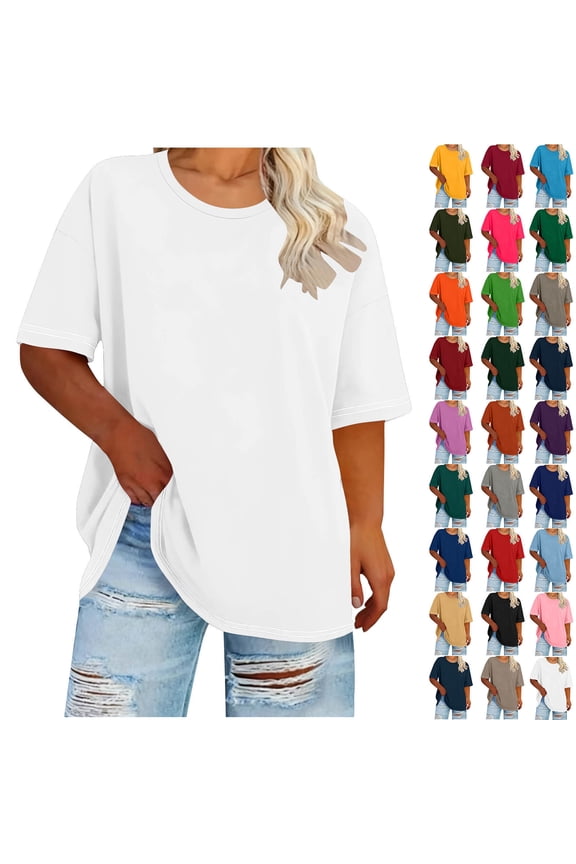 Women's Casual Loose Fit T-Shirt Summer Short Sleeve Oversized Top Basic Round Neck Tee for Daily Wear White XXXL