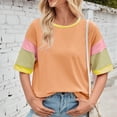 thumbnail image 1 of Sevevn Women's Casual Matching Sleeve Round-Neck Short Sleeved Top Orange XL Family Gifts, 1 of 5