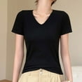 thumbnail image 1 of Sevevn Women's Casual Solid Color Modal V-neck Short Sleeves T-shirt Base Top Black M Savings Up to 30% Off, 1 of 3