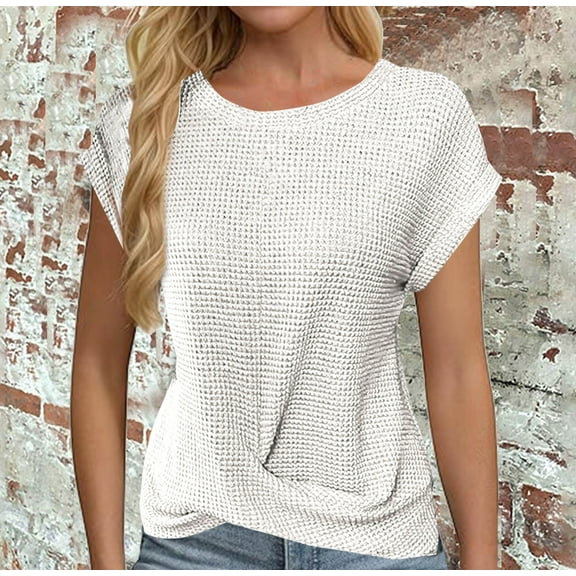 Sevevn Women's Casual Solid Color Round-Neck Short Sleeve Regular Pullover Shirt White XL Holiday Gift Finder