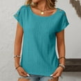 thumbnail image 1 of Sevevn Women's Casual Solid V Neck Loose Striped Short Sleeved T-shirt Top Blue S End of Year Clearance, 1 of 7