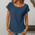 thumbnail image 1 of Sevevn Women's Casual Solid V Neck Loose Striped Short Sleeved T-shirt Top Dark Blue M Summer Savings, 1 of 7