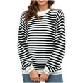 thumbnail image 1 of Sevevn Women's Casual Striped Color Contrast Knitted Pullover Long Sleeve Round-Neck Sweater, 1 of 3