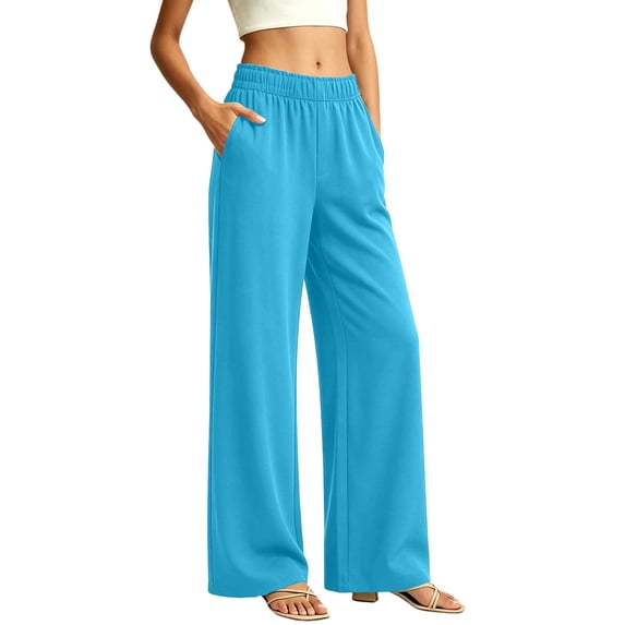 Sevevn Women's Casual Wide Leg Pants with a Soft Elastic Waist and Side Pockets Fall Everyday Wear