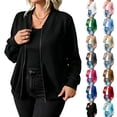 thumbnail image 1 of Sevevn Women's Casual Zip Up Bomber Jacket Lightweight Long Sleeve Sweatshirt Coat Crew Neck Loose Fit Outerwear with Pockets Fashion Fall Spring Jacket, 1 of 7