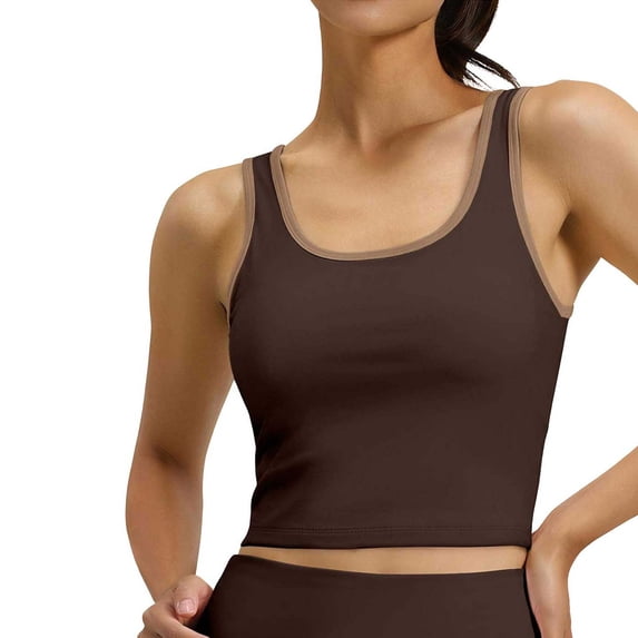 Sevevn Women's Contrast Trim Square Neck Crop Tank Top High Stretch Sleeveless Workout Cami Slim Fit Athletic Yoga Top