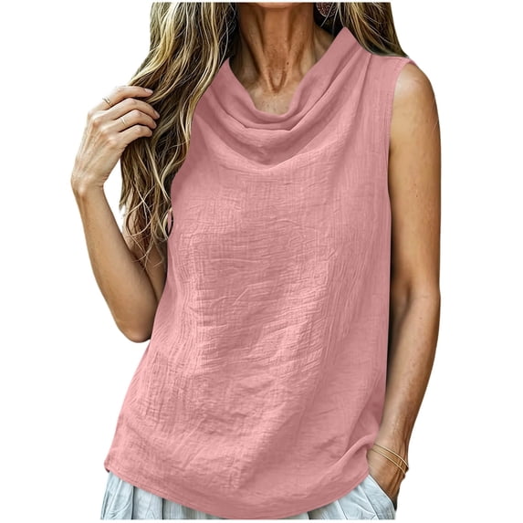 Sevevn Women's Cowl Neck Sleeveless Tank Top Casual Loose Fit Blouse with Textured Fabric Pink 2XL