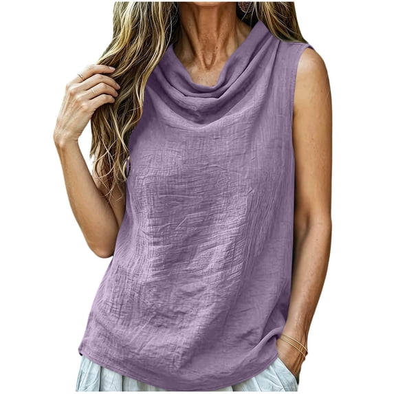 Sevevn Women's Cowl Neck Sleeveless Tank Top Casual Loose Fit Blouse with Textured Fabric Purple 2XL