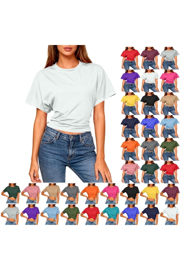 Women's Cropped T Shirt Short Sleeve Crew Neck Casual Crop Top Soft Stretchy Slim Fit Summer Top White XL