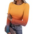 thumbnail image 1 of Sevevn Women's Elastic Casual Crew Neck Gradient Ribbed Knit Long Sleeve Tunic Dressy Tops Blouses Orange XL, 1 of 8