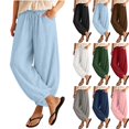 thumbnail image 1 of Sevevn Women's Elastic Drawstring Waist Linen Pants Loose Casual Trousers with Side Pockets Light Blue S, 1 of 6