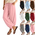 thumbnail image 1 of Sevevn Women's Elastic Drawstring Waist Linen Pants Loose Casual Trousers with Side Pockets Pink L, 1 of 6