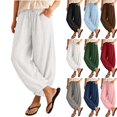 thumbnail image 1 of Sevevn Women's Elastic Drawstring Waist Linen Pants Loose Casual Trousers with Side Pockets White L, 1 of 6