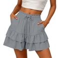 thumbnail image 1 of Sevevn Women's Elastic Waist Drawstring Tiered Ruffle Shorts Casual Layered Shorts with Pockets Gray M, 1 of 7