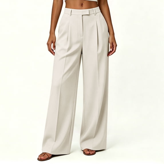 Sevevn Women's Fall High-Waisted Pleated Wide-Leg Dressy Work Pants with Side Pockets