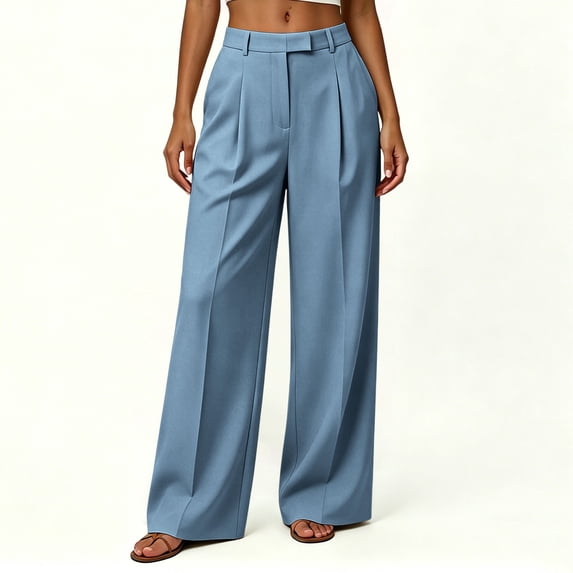 Sevevn Women's Fall High-Waisted Pleated Wide-Leg Dressy Work Pants with Side Pockets