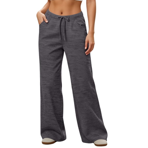 Sevevn Women's Fall Ribbed Drawstring High-Waisted Baggy Wide-Leg Sweatpants, Soft Athletic Lounge Casual Pants with Side Pockets