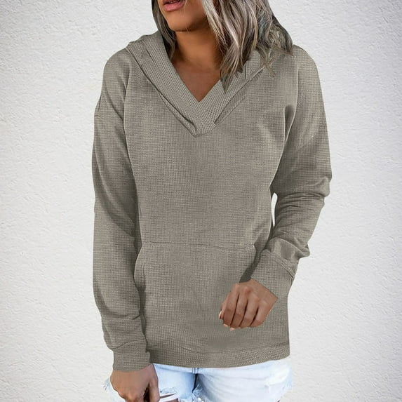 Sevevn Women's Fashion Casual New Solid Color Hoodie Long Sleeve Top Gray S Holiday Gift Finder