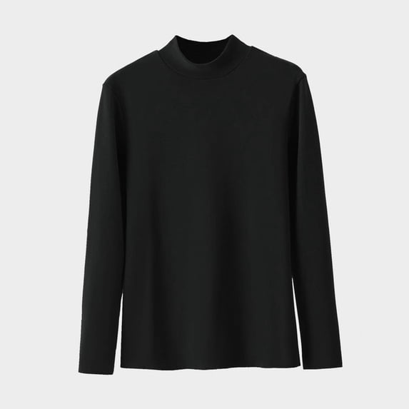 Sevevn Women's Fashion Casual Round Neck Internal Construction Solid Color Shirt Long Sleeve Top Black XXXL Savings Up to 30% Off
