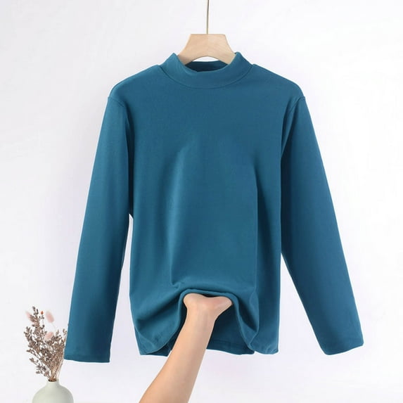 Sevevn Women's Fashion Casual Round Neck Internal Construction Solid Color Shirt Long Sleeve Top Green XXL Savings Up to 30% Off