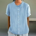 thumbnail image 1 of Sevevn Women's Fashion Casual Round Neck Short Sleeve Solid Lace Button Shirt Blouse Top Summer Savings Light Blue XL, 1 of 6