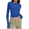 thumbnail image 1 of Sevevn Women's Fashion Casual Round Neck Solid Color Long Sleeve T Shirt Pullover Tops Blue S Christmas Gift, 1 of 5