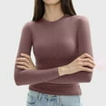thumbnail image 1 of Sevevn Women's Fashion Casual Round Neck Solid Color Long Sleeve T Shirt Pullover Tops Family Gifts, 1 of 7