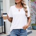 thumbnail image 1 of Sevevn Women's Fashion Casual Spring And Summer New Keyhole Round Neck Loose Short-Sleeved T-Shirt Top White S Holiday Gift Finder, 1 of 8