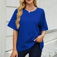 thumbnail image 1 of Sevevn Women's Fashion Casual Spring And Summer New Solid Color Thread Round Neck With Shoulder Loose Short-Sleeved Top Blue XXL Gift for Girls, 1 of 9