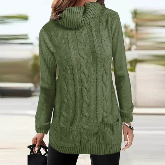 Sevevn Women's Fashion Long-Sleeved High-Neck Knitted Floral Pullover Sweater Blouse Green XXXL Family Gifts