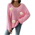 thumbnail image 1 of Sevevn Women's Fashion Loose Off Shoulder Flared Sleeve Sweater With Floral Patchwork Top, 1 of 4