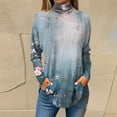 thumbnail image 1 of Sevevn Women's Fashion Printed Long Sleeve Printed Turtleneck Top T-shirt Blue XXL Clearance Sales Online Deals, 1 of 5
