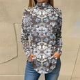thumbnail image 1 of Sevevn Women's Fashion Printed Long Sleeve Printed Turtleneck Top T-shirt Blue XXL Family Gifts, 1 of 5
