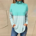 thumbnail image 1 of Sevevn Women's Fashion Printed Long Sleeve Printed Turtleneck Top T-shirt Green M Family Gifts, 1 of 5