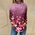 thumbnail image 1 of Sevevn Women's Fashion Printed Long Sleeve Printed Turtleneck Top T-shirt Pink S Rollbacks, 1 of 5