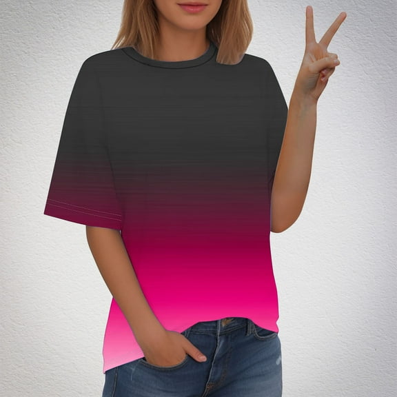 Sevevn Women's Fashion Printed T-shirt Short Sleeves Blouse Round Neck Casual Tops Black L Christmas Gift